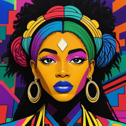 Black Woman's Face Over Cityscape, Bold Graphic Art