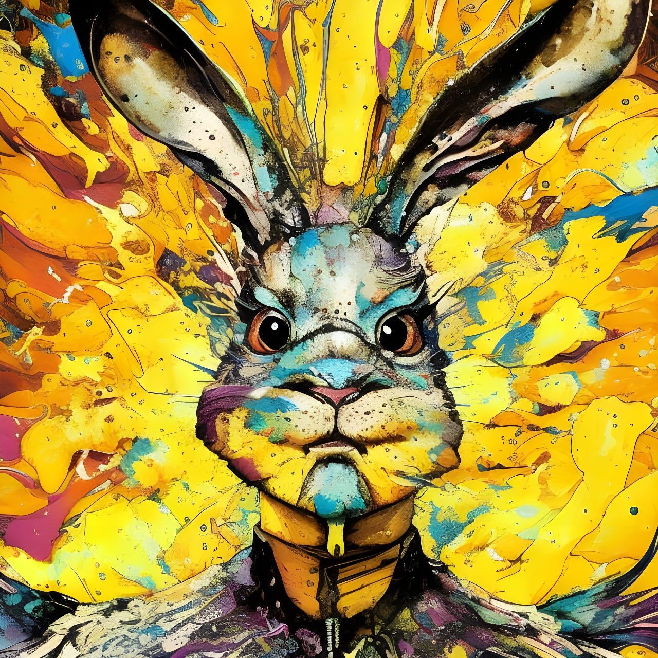 Badass Bunny Portrait in Marbling Oil Style
