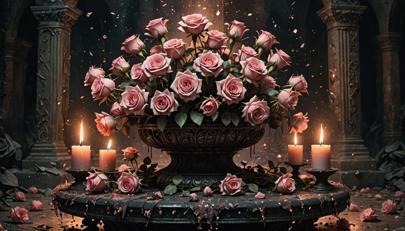 Dusty Pink Roses in Dark Surrealist Style
