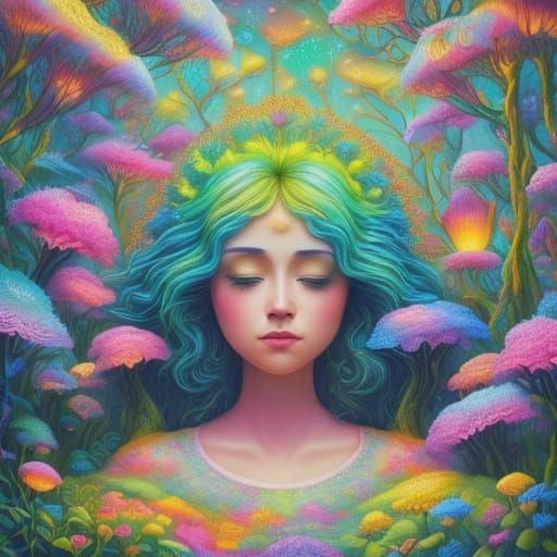 Ethereal Spring Garden in Vibrant Colors and Whimsical Detai...