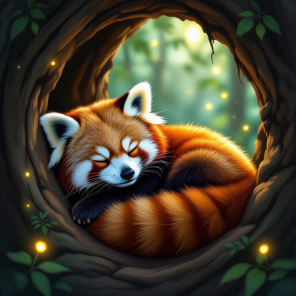 Sleeping Red Panda in Firefly Hollow