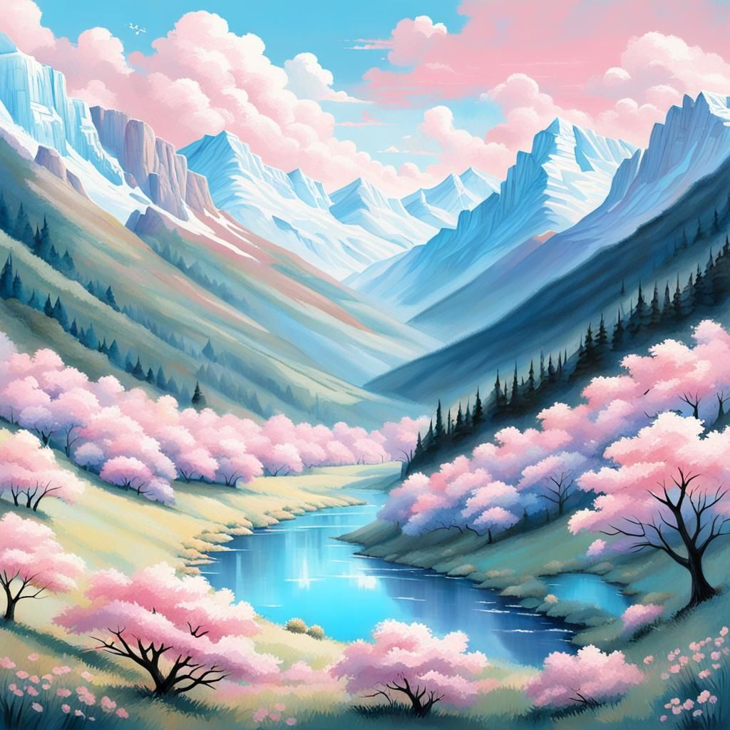 Pastel Landscape with Floating Letters Spelling Ana