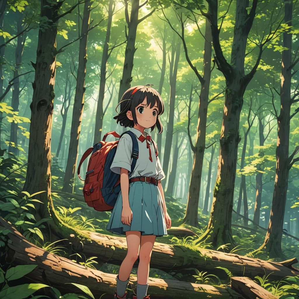 Lush Forest Scene in Cel-Shaded Anime Style
