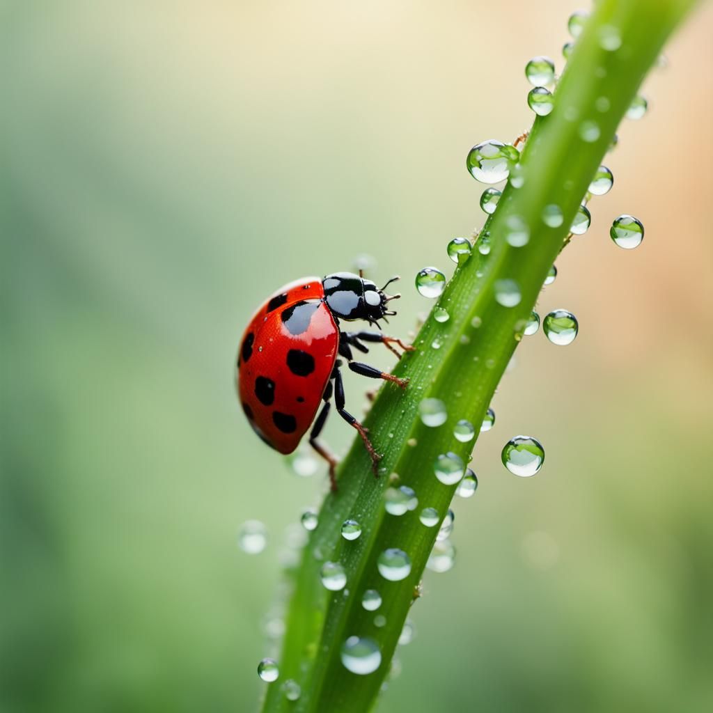 Ladybug on Wet Leaf: Macro Wildlife Photography