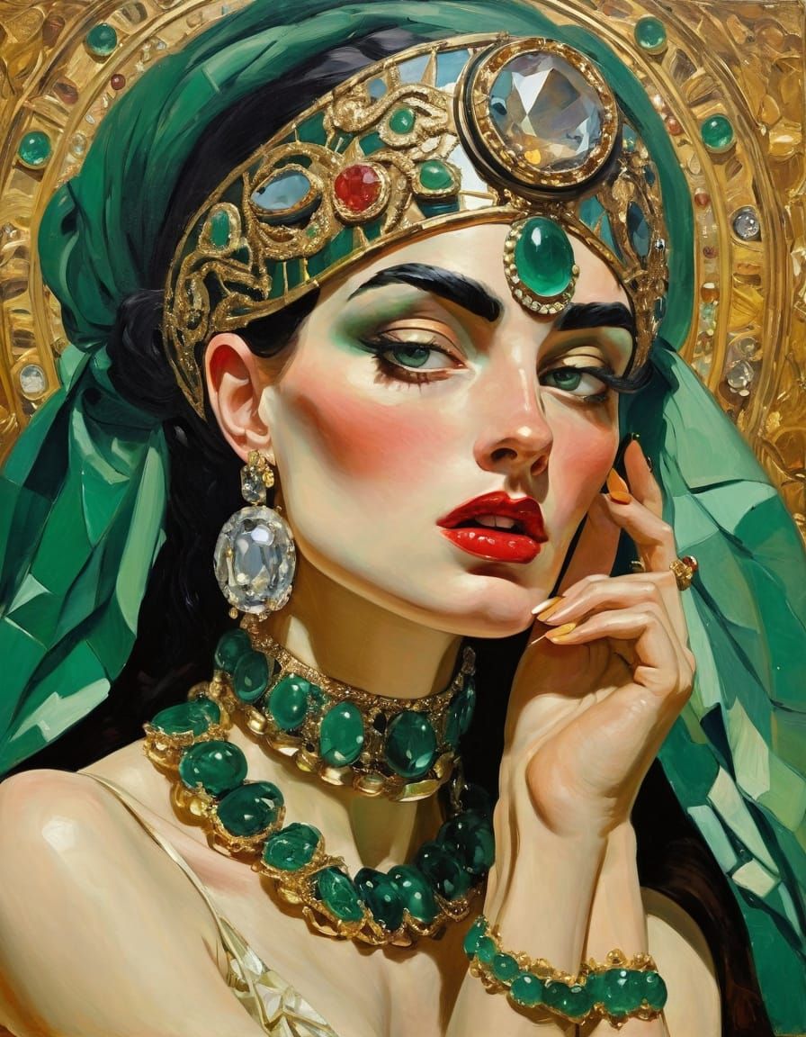 Jade-Adorned Spartan in Post-Impressionist Style