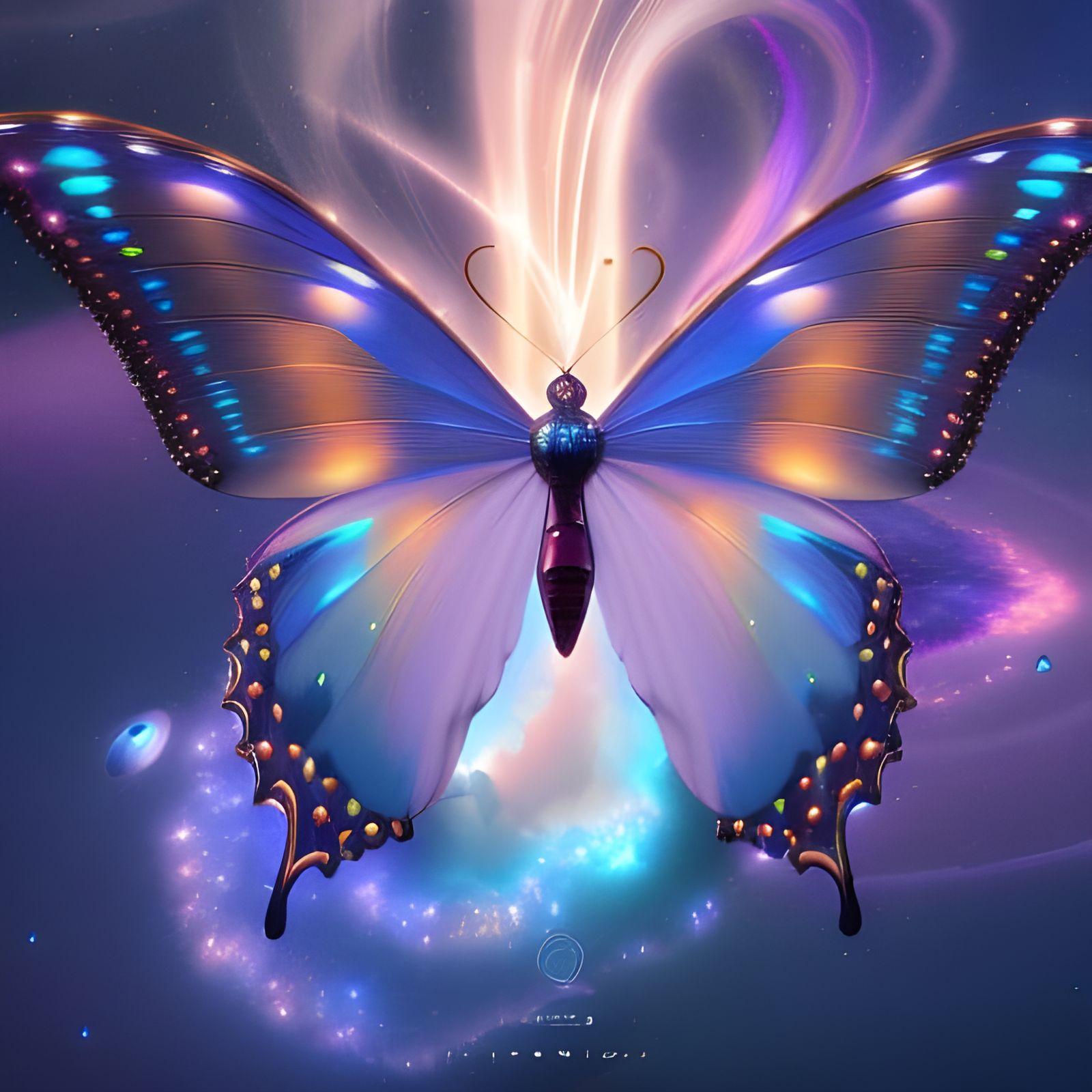 Ethereal Butterfly Spreading Stardust in Cosmos