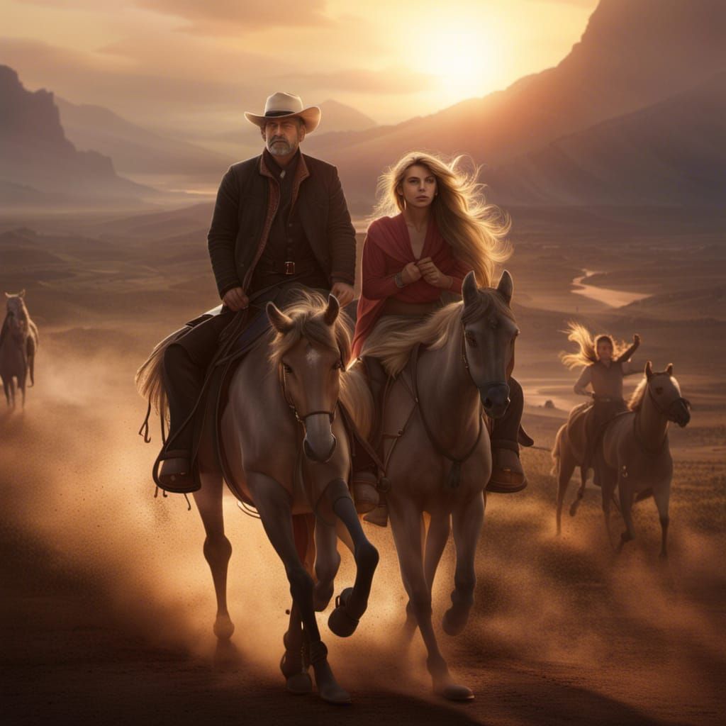 Father and Daughter Ride into Sunset: Digital Painting