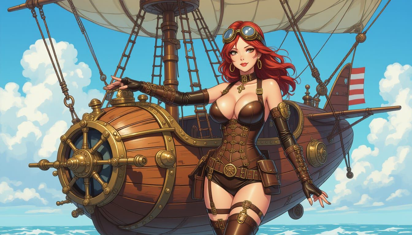 Steampunk Airship Pilot in Sensuous Style