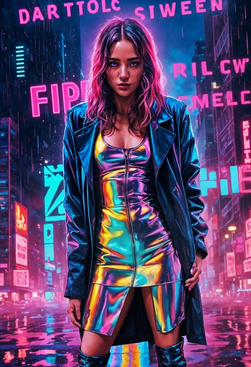 Sci-Fi Protagonist in Rainy Cyberpunk City