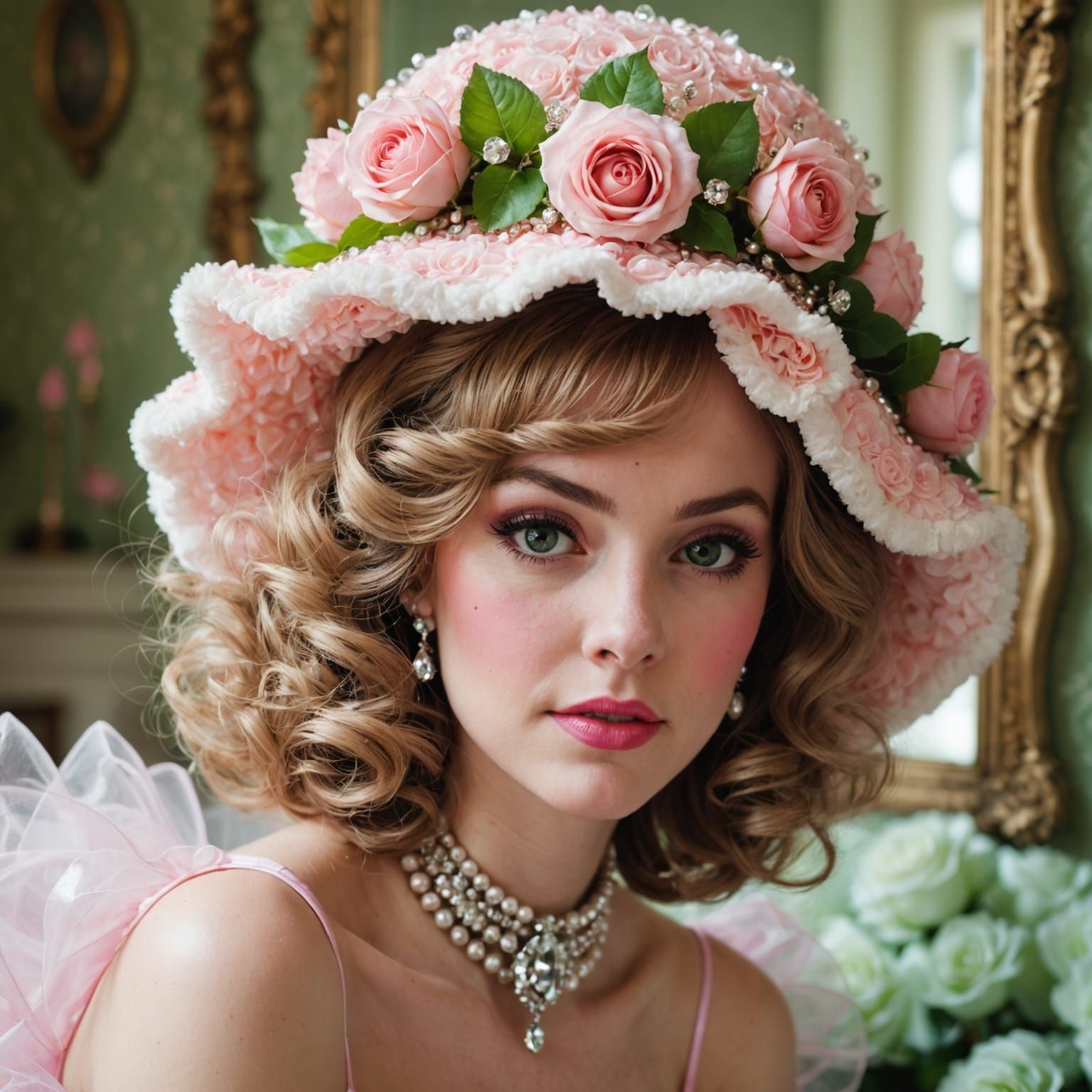 Whimsical Catplantgirl Portrait in a Vintage Wonderland