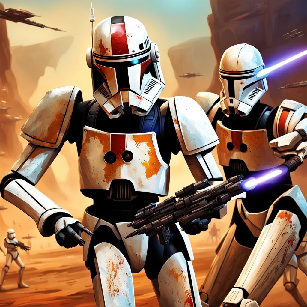 Clone Commando vs Battle Droids in Hyperrealism