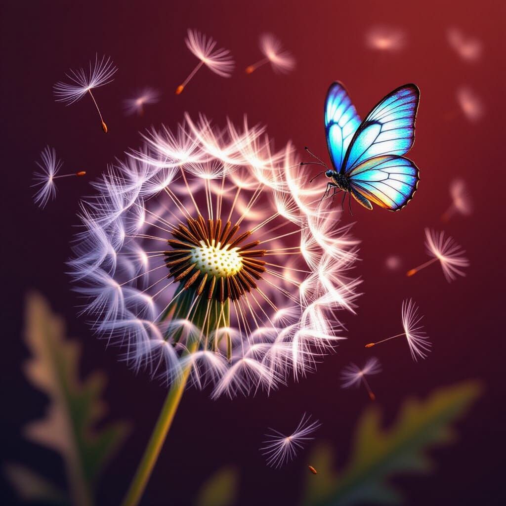 Dandelion and Fairy with Iridescent Wings