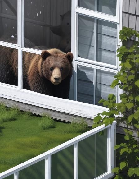 Baby Bear Strolls Past Window