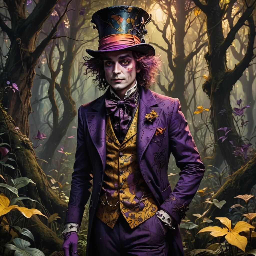 Mad Hatter in Mystical Forest, Art Nouveau Style