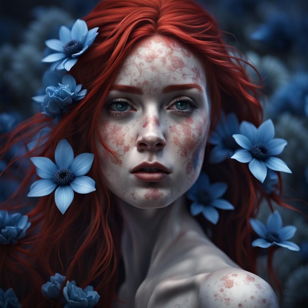 Monochromatic Portrait of Redhead with Flowers