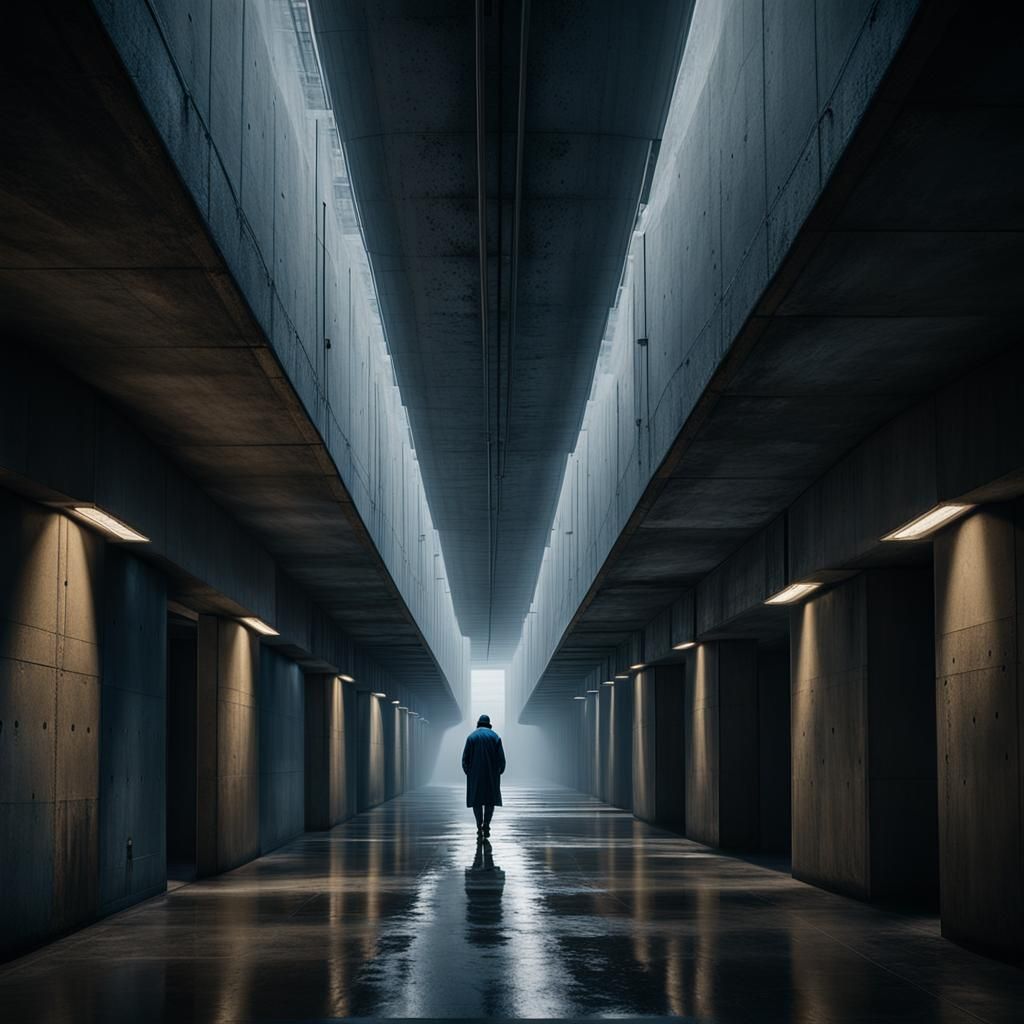 Dystopian Brutalist Architecture with Moody Lighting