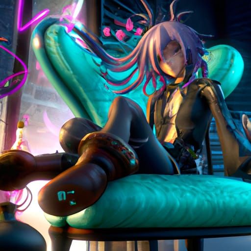 Anime Girl in Chair: Detailed Fantasy Art