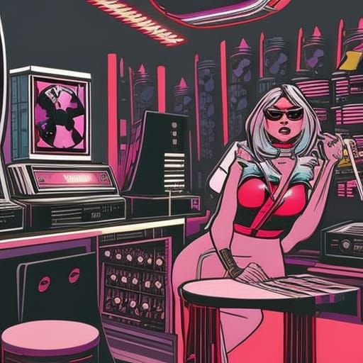 Debbie Harry smoking in a record store