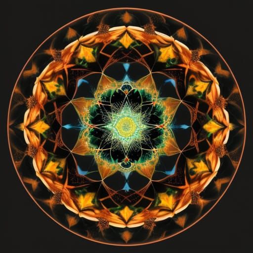 Autumn Tree with Sacred Geometry Mandala Reflections