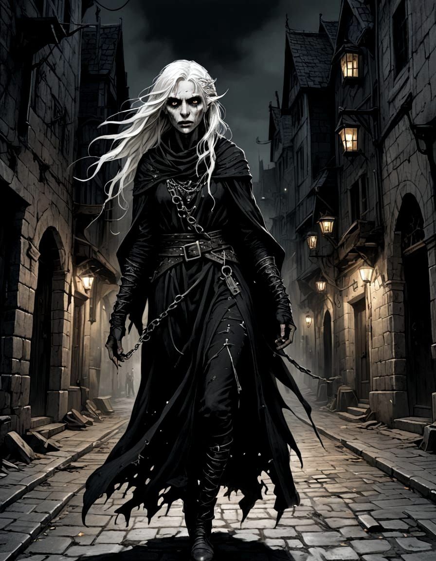 Pale and Tattered Half-Elf Necromancer Skulks Through Dark F...