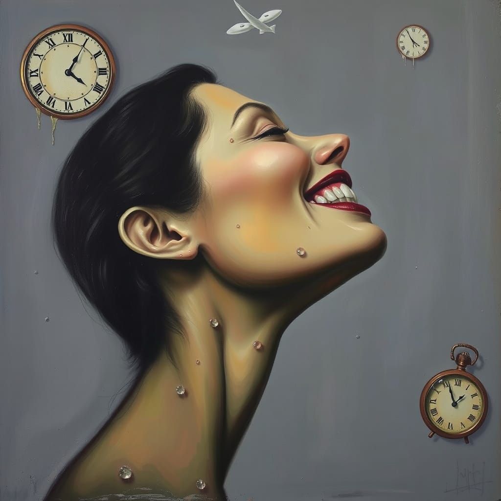 Surrealist Portrait of a Woman with Distorted Smile