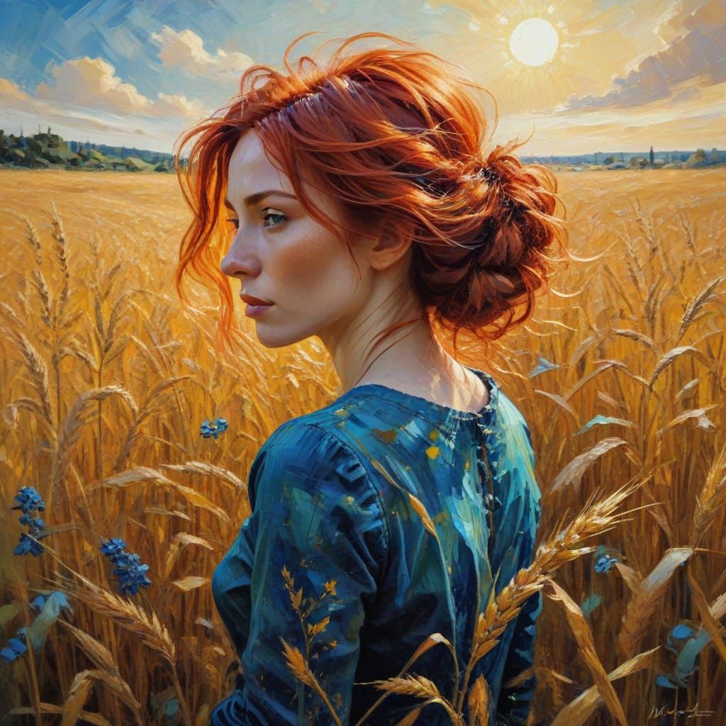 Vibrant Woman in a Golden Field, Inspired by Abstract Expres...