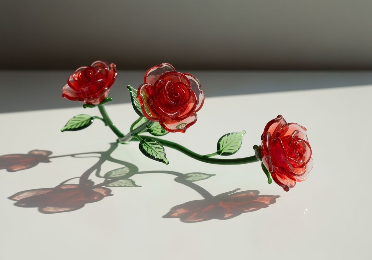 Delicate Glass Roses Sculpture in Natural Light