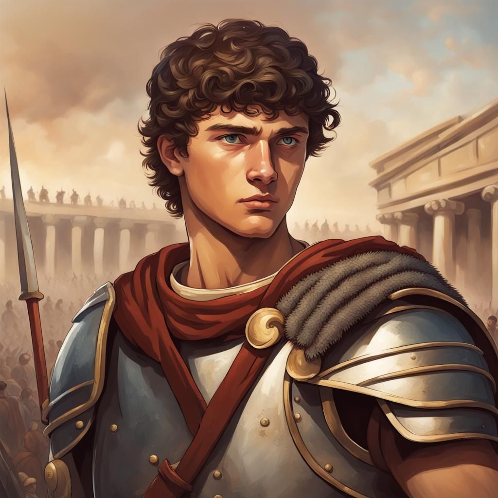Young Roman General on Battlefield Portrait