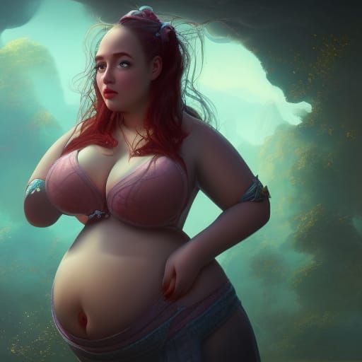 Voluptuous Woman with Inflatable Belly: Detailed Digital Art