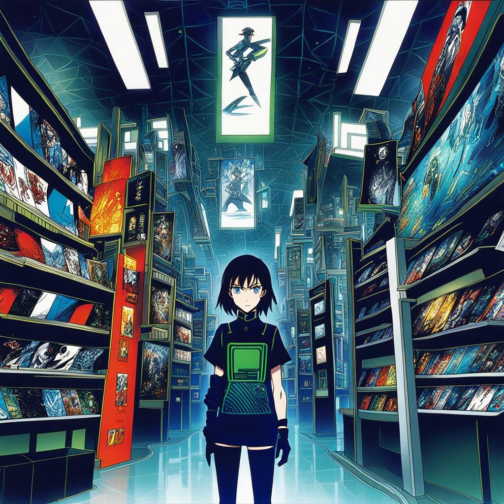 Girl in Futuristic Store: Anime Style Art