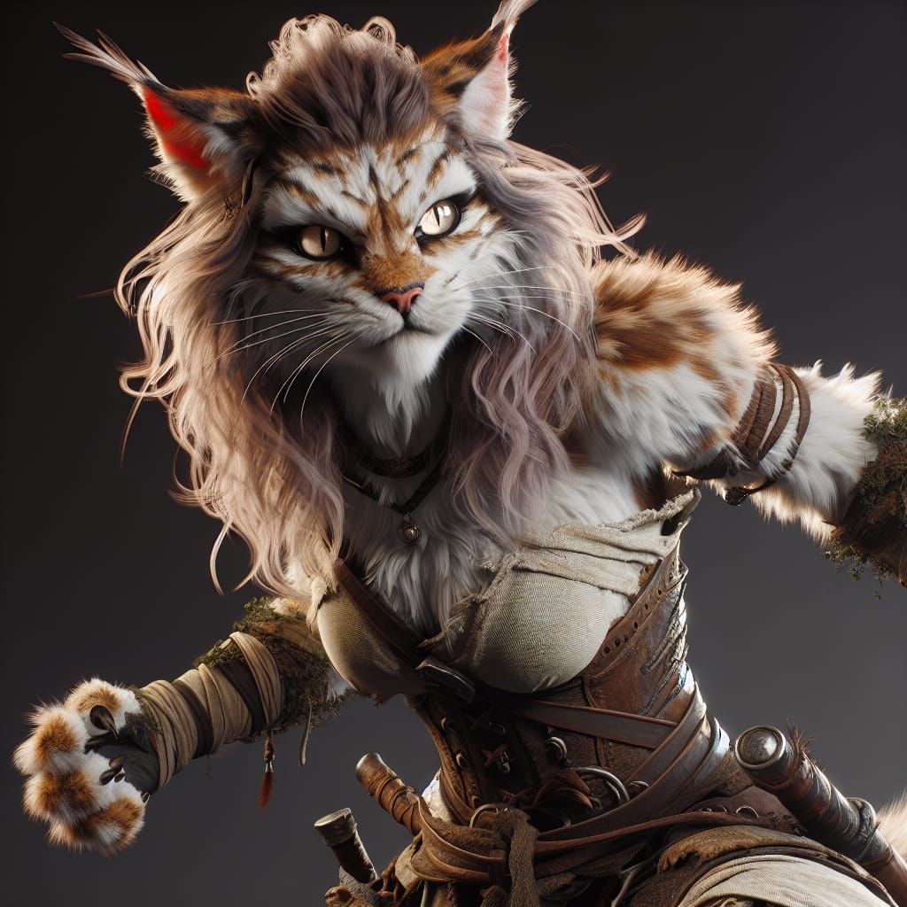 Fierce Female Catfolk Barbarian with Digitigrade Stance