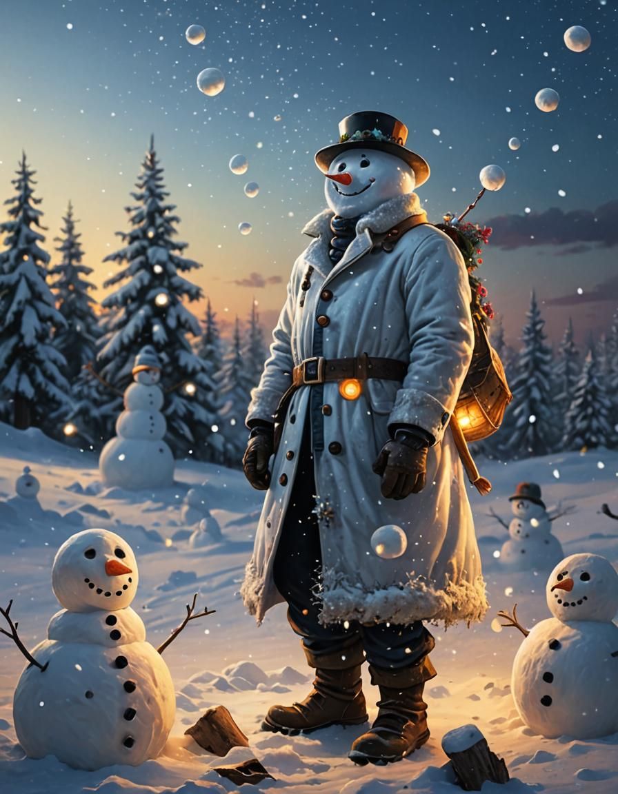 Hyperdetailed Snowmen with Round Snow Bodies