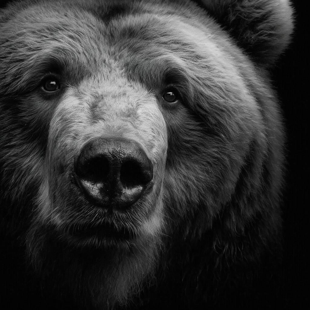 Sentimental Kodiak Bear Portrait in Black and White