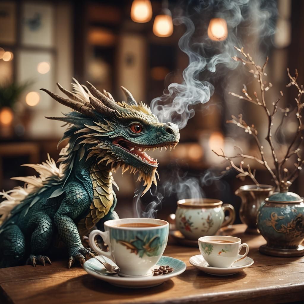 Dragon at Cafe: Cozy Fantasy Photography