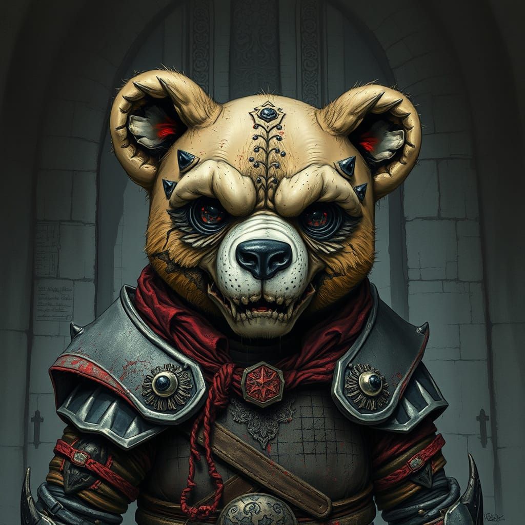 Evil Teddy Bear in Tattered Armor
