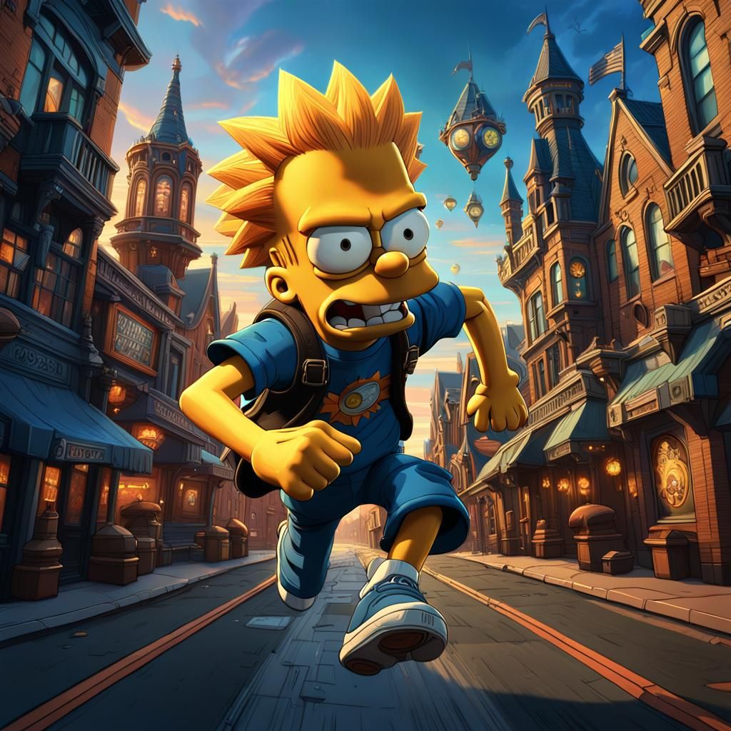 Bart Simpson Runs Through Fantasy Springfield: Digital Paint...