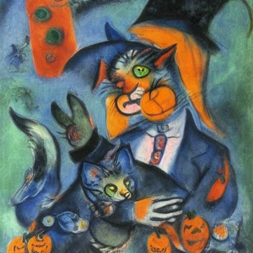 Halloween Cat in Chagall and Snyders Style
