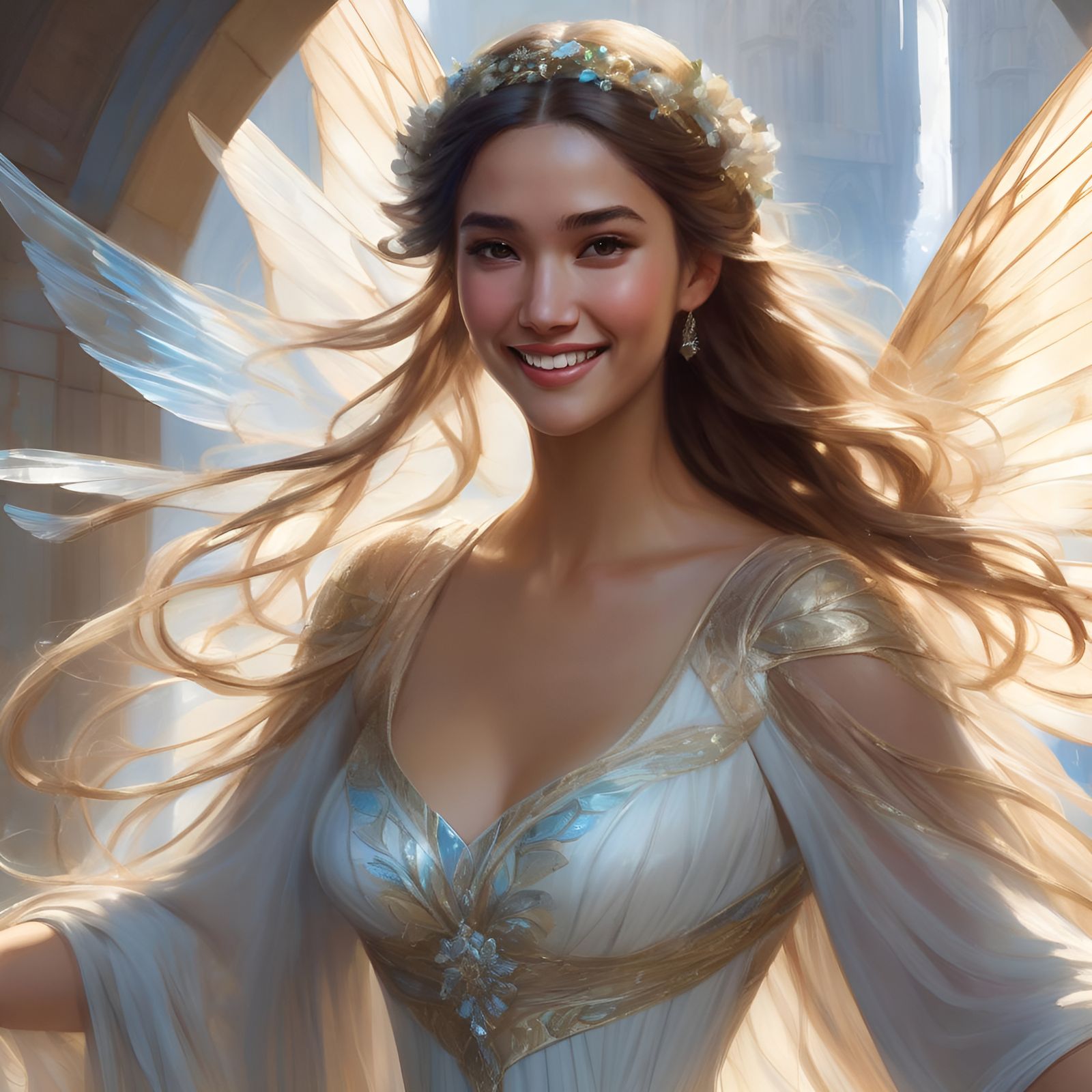 Beautiful White Fairy with Wings: Detailed Portrait
