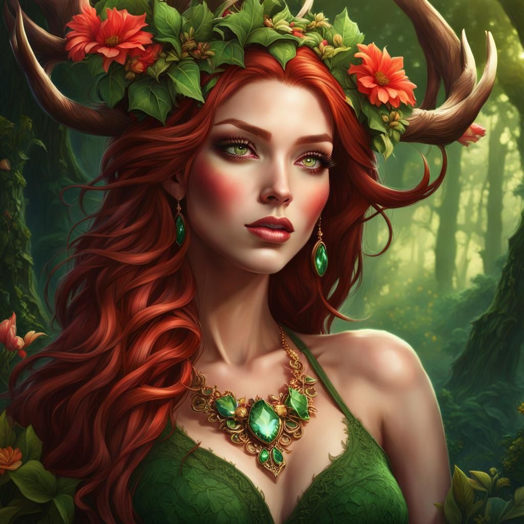 Enchanted Elf Maiden in Forest, Digital Art