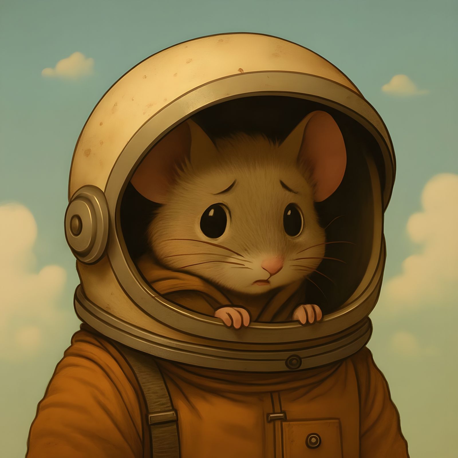 Shy Mouse Astronaut Peeks from Helmet