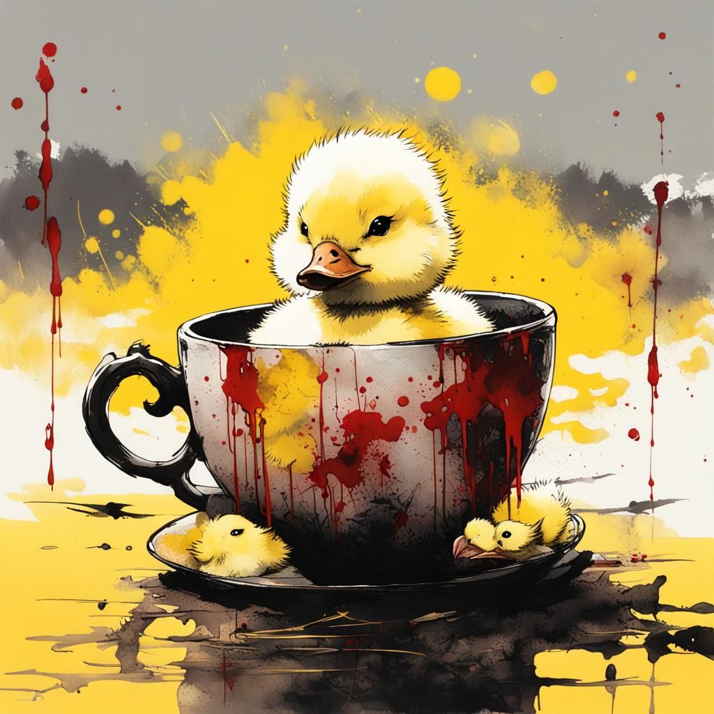 Duckling in Teacup: Maximalist Ink Art