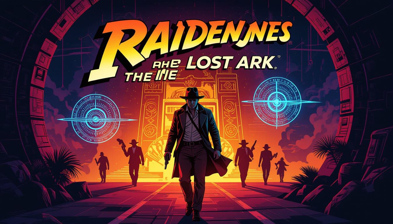 Futuristic Indiana Jones Poster: Cyberpunk Ark Quest