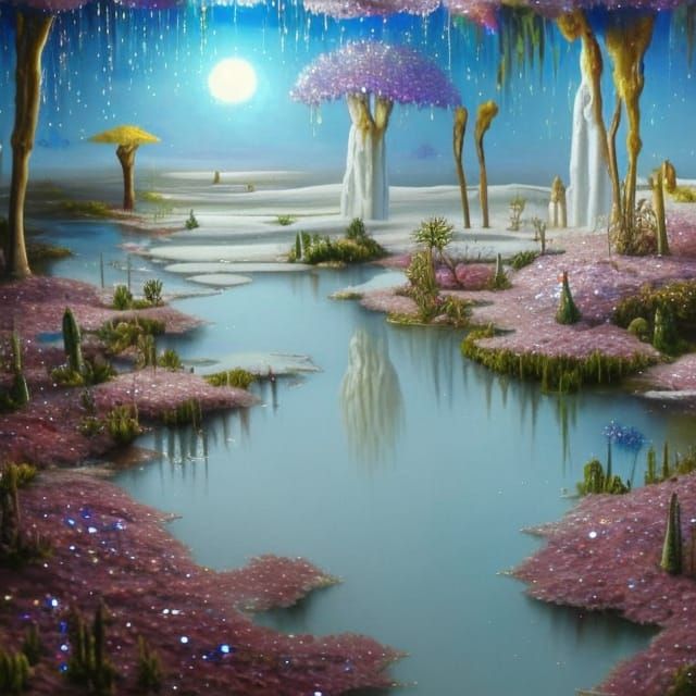 Oasis in White Desert: Glass Flower Oil Painting