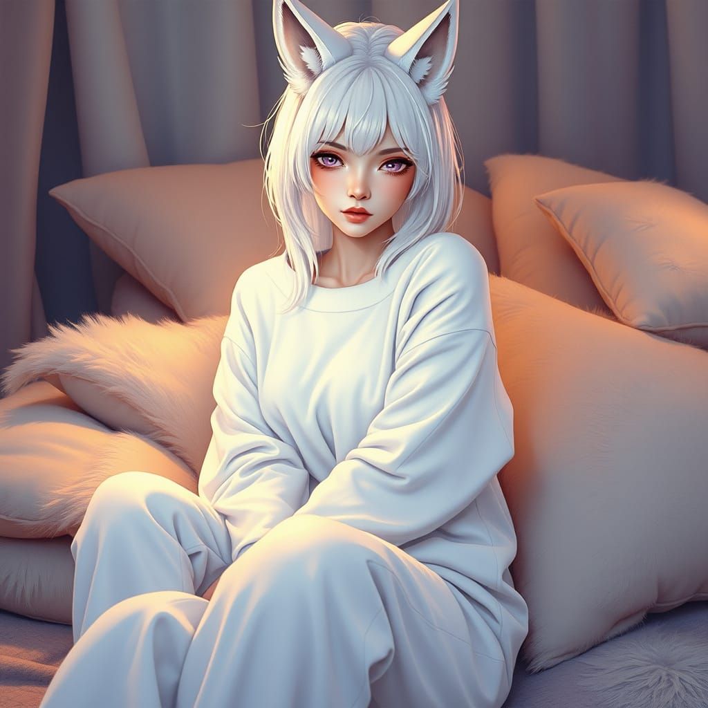 Fox-Eared Model in Whimsical Watercolor Style