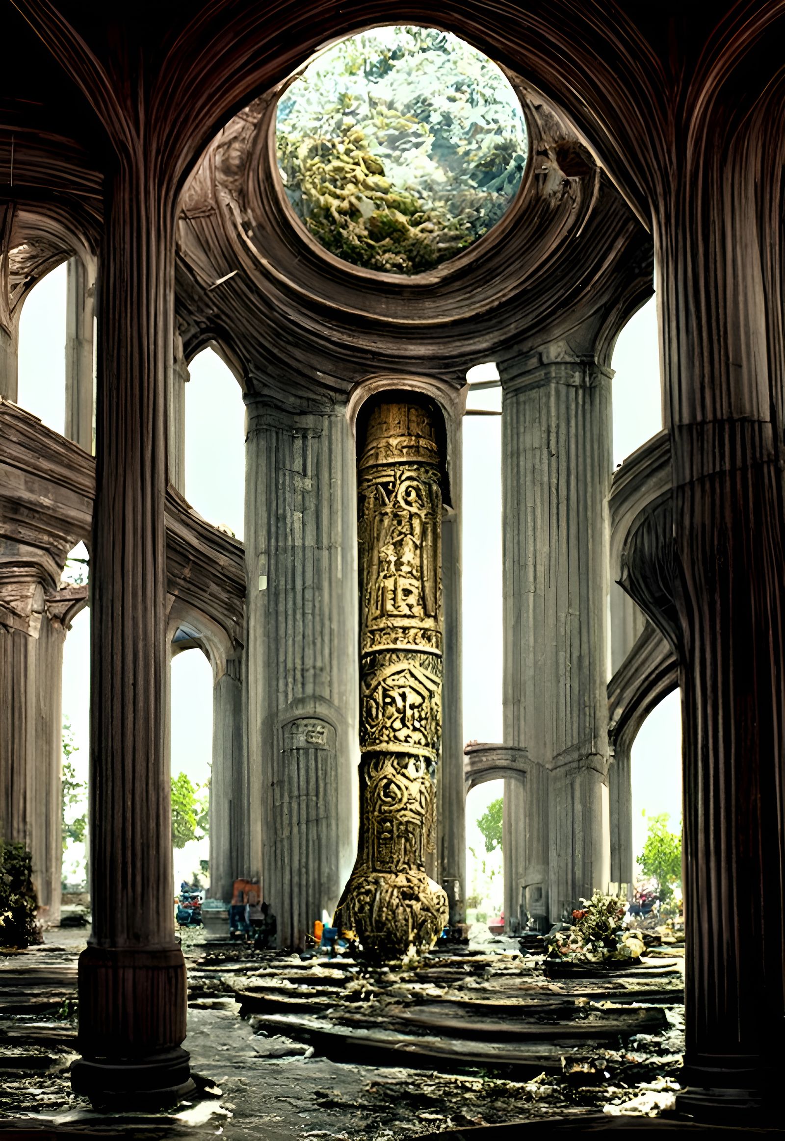 Epic Planetary Cathedral with Ornate Pillars