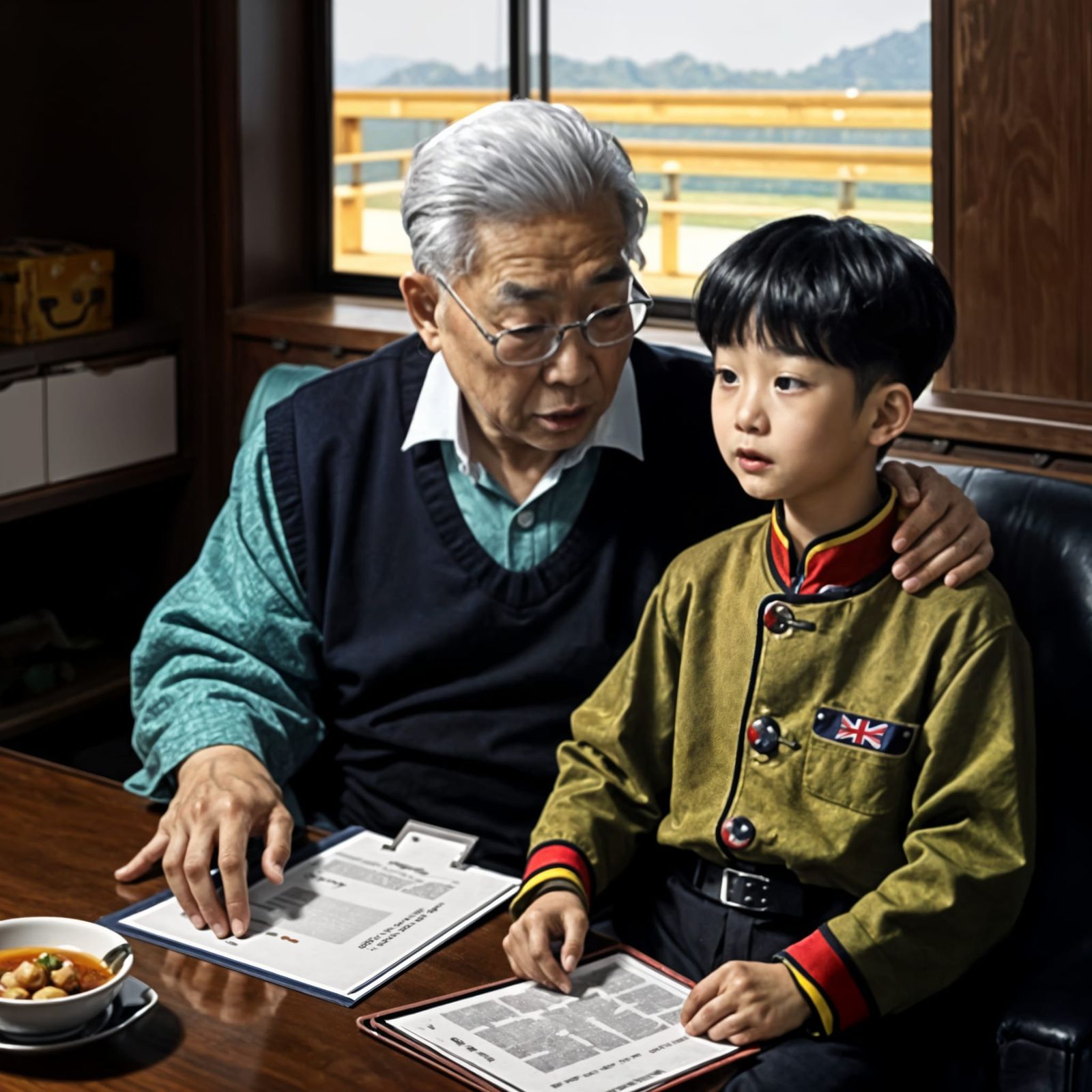 Grandfather Shares Wisdom with Joyful Grandson in Traditiona...