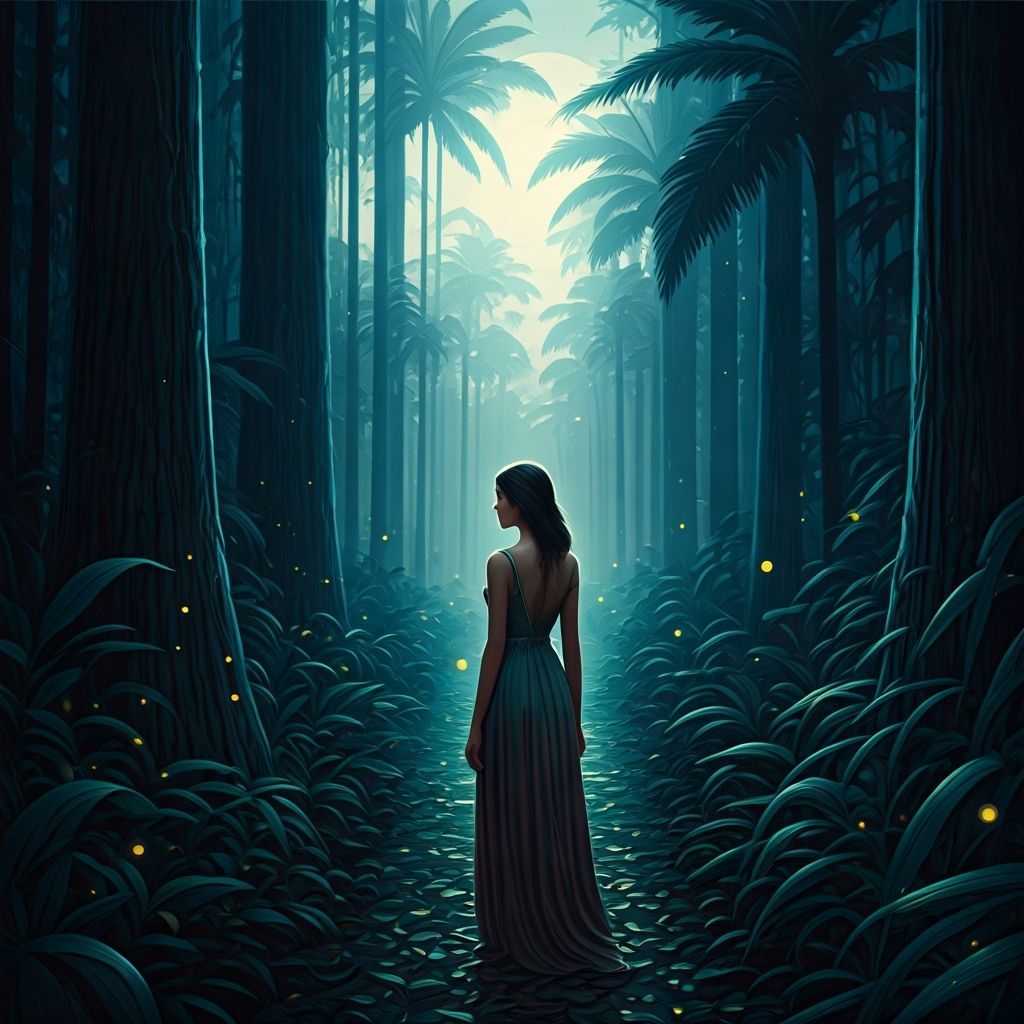 Misty Tropical Forest Serenity in Earth Tones