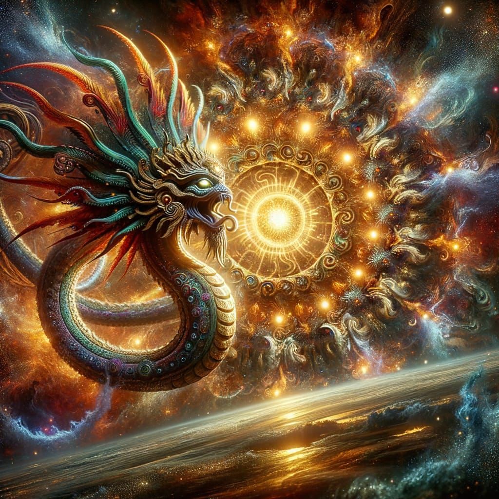 Quetzalcoatl Serpent Erupts From Supernova in Sci-Fi Matte P...