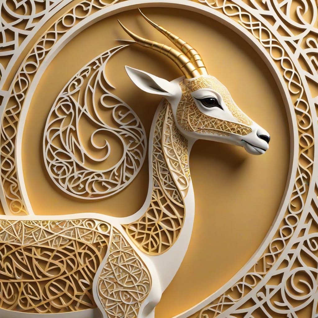 Geometric Gazelle: Islamic Art with Arabic Calligraphy