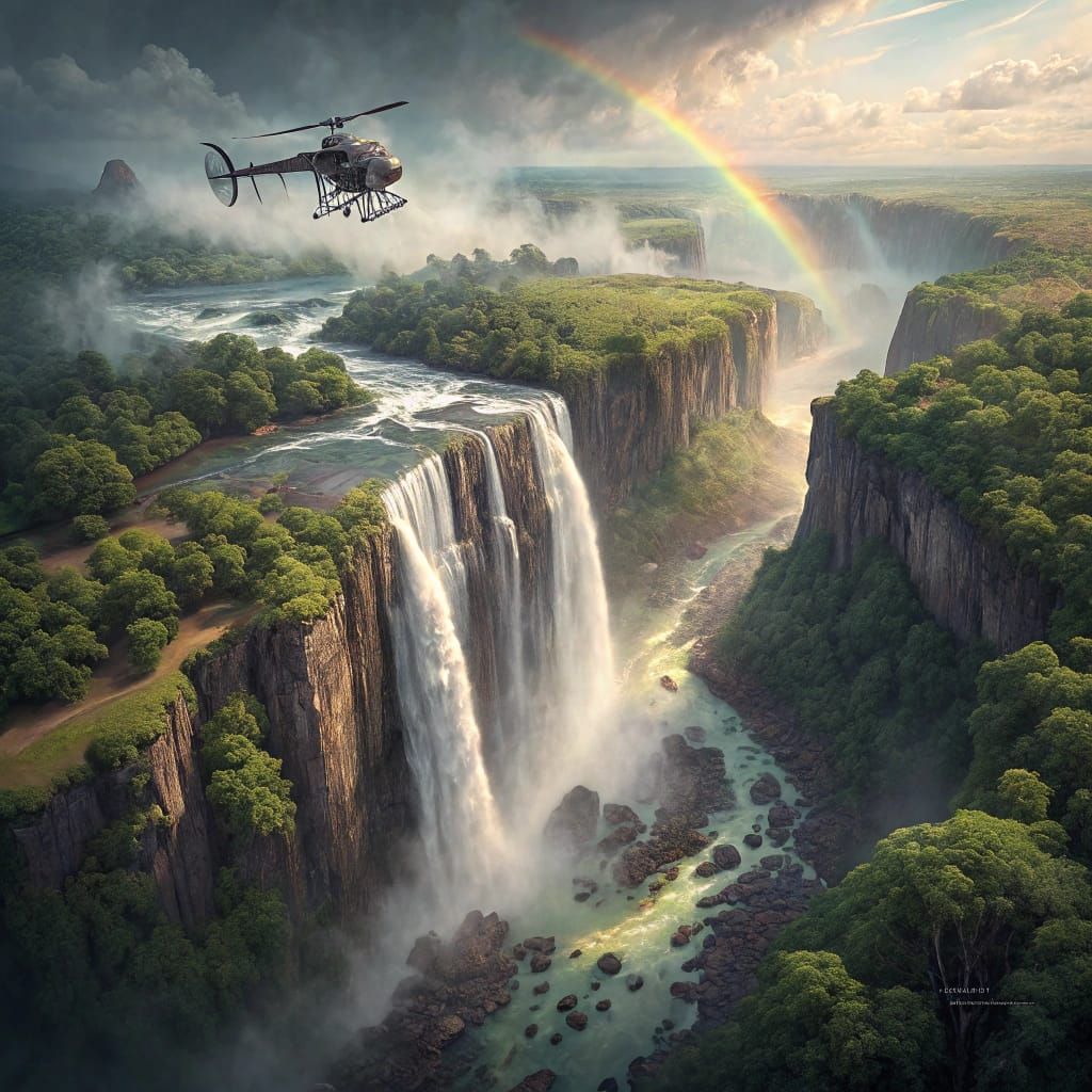 Victoria Falls: High-Altitude View of Rainbow Mist